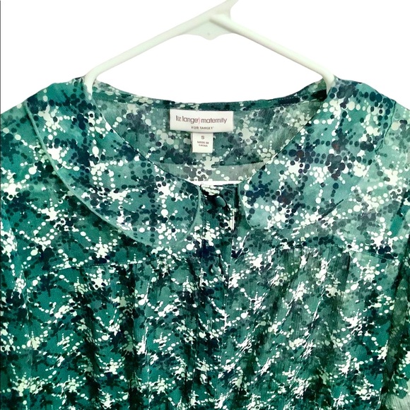 Sheer Green Button Down Liz Maternity Top Blouse, Size S - Picture 5 of 12